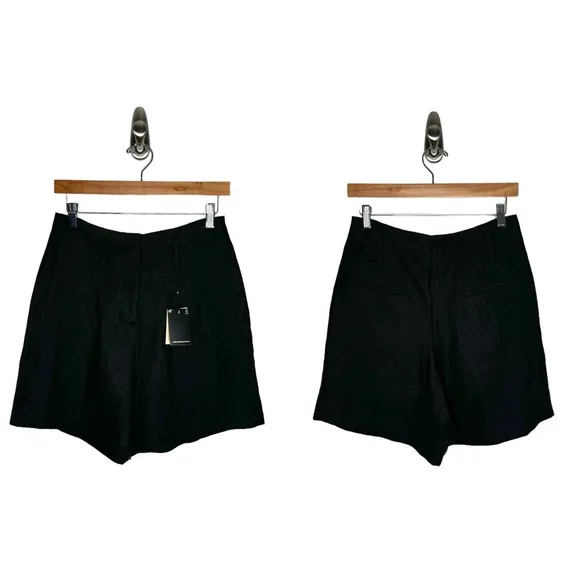 Massimo Dutti | NWT 100% Flax Linen Pleated Shorts in Black US 6