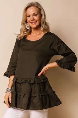 Mavis Linen Blend Top in Khaki