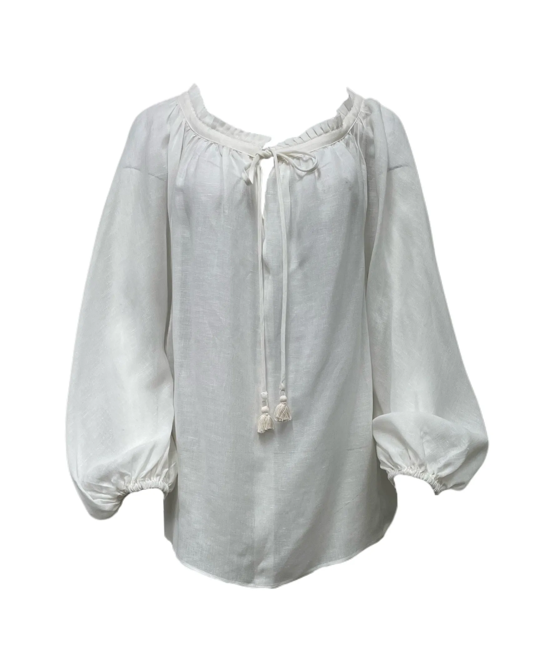 Max Mara Women's White Nazario Round Neck Long Sleeve Shirt NWT