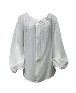 Max Mara Women's White Nazario Round Neck Long Sleeve Shirt NWT