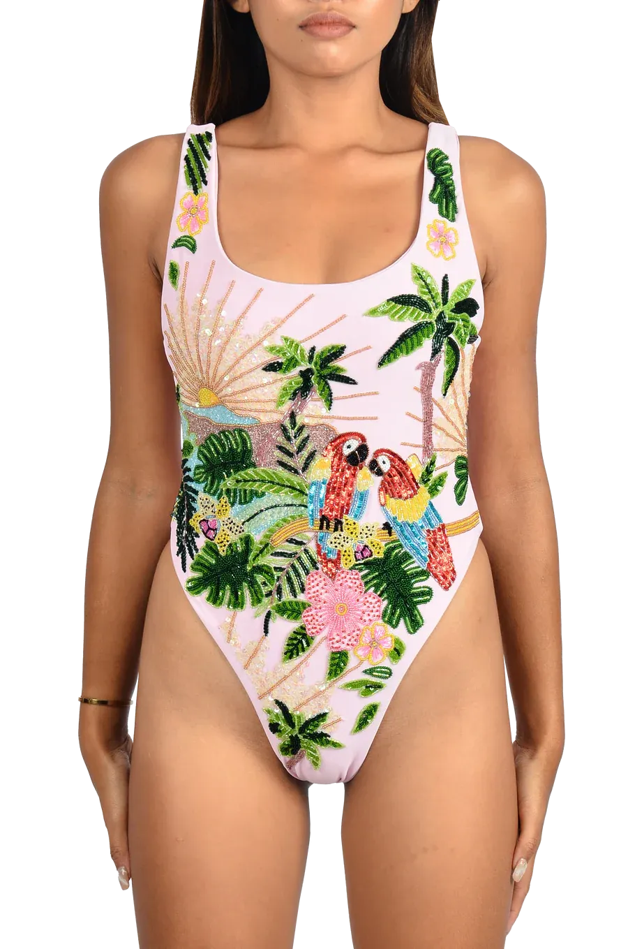 Maya Scoop Back Tropical Swimsuit Pink