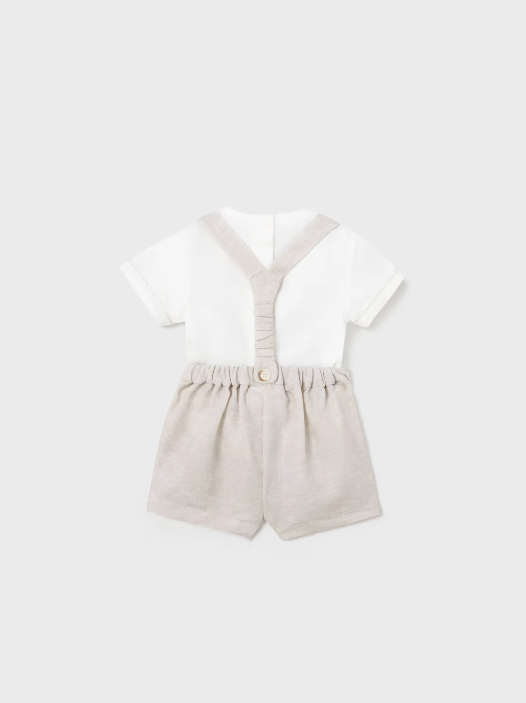 Mayoral 1217 Linen Short Sleeve Shirt and Shorts with Braces In Stock Now