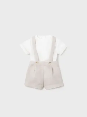 Mayoral 1217 Linen Short Sleeve Shirt and Shorts with Braces In Stock Now