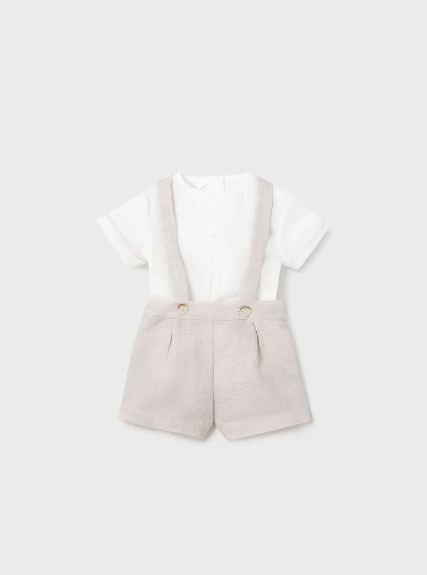 Mayoral 1217 Linen Short Sleeve Shirt and Shorts with Braces In Stock Now