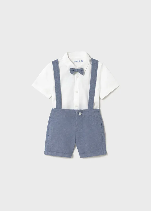 Mayoral 1250 White Shirt, Bow Tie and Blue Shorts In Stock Now