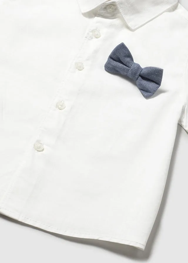 Mayoral 1250 White Shirt, Bow Tie and Blue Shorts In Stock Now