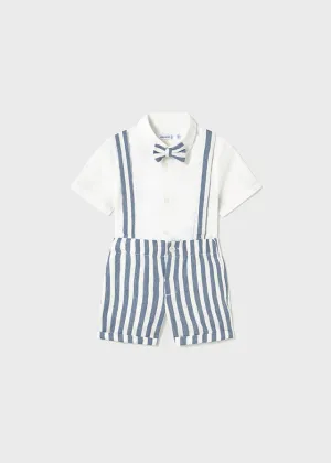 Mayoral 1250 White Shirt, Bow Tie and Stripe Shorts In Stock Now