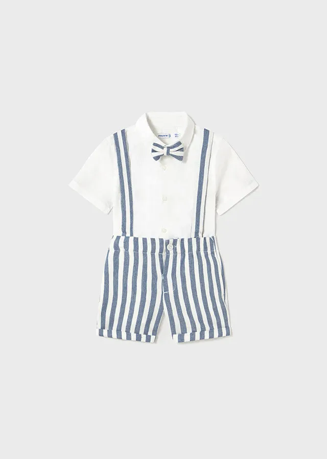 Mayoral 1250 White Shirt, Bow Tie and Stripe Shorts In Stock Now