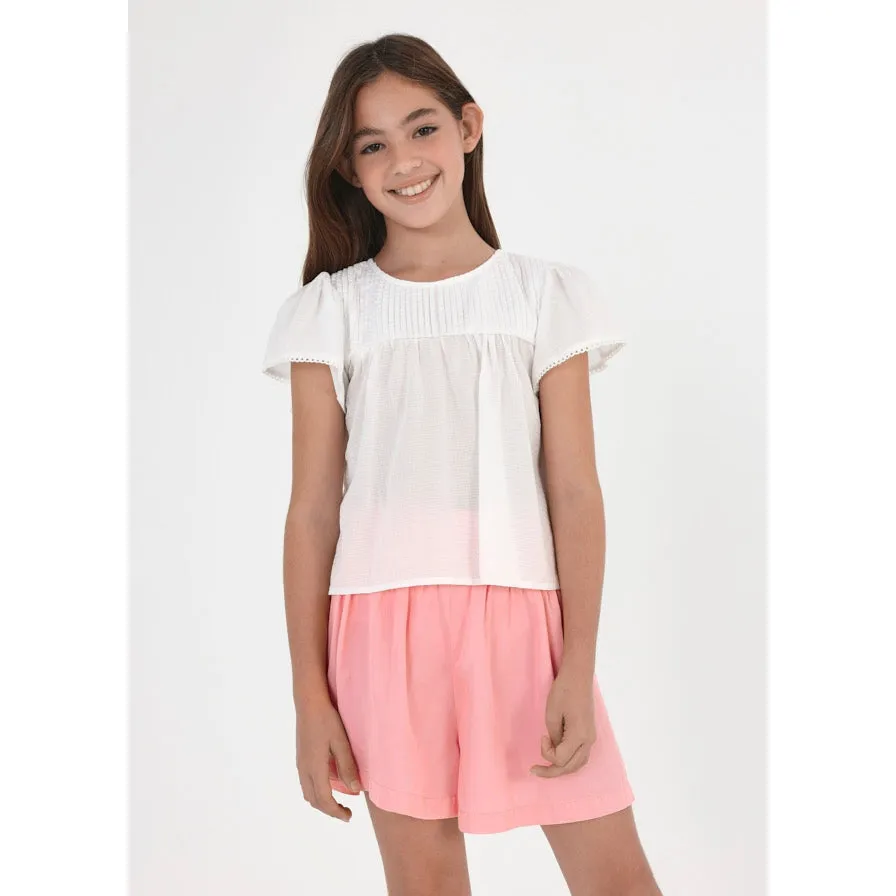 Mayoral White Short Sleeve Cotton Blouse