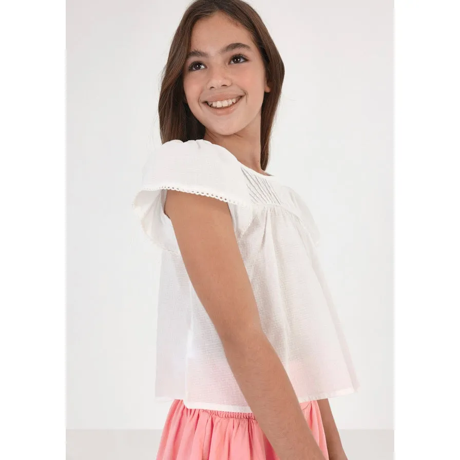 Mayoral White Short Sleeve Cotton Blouse