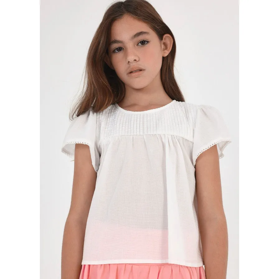 Mayoral White Short Sleeve Cotton Blouse