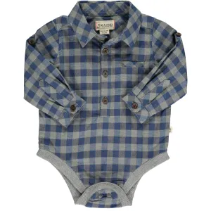 Me & Henry Grey/Blue Plaid Jasper Woven Onesie