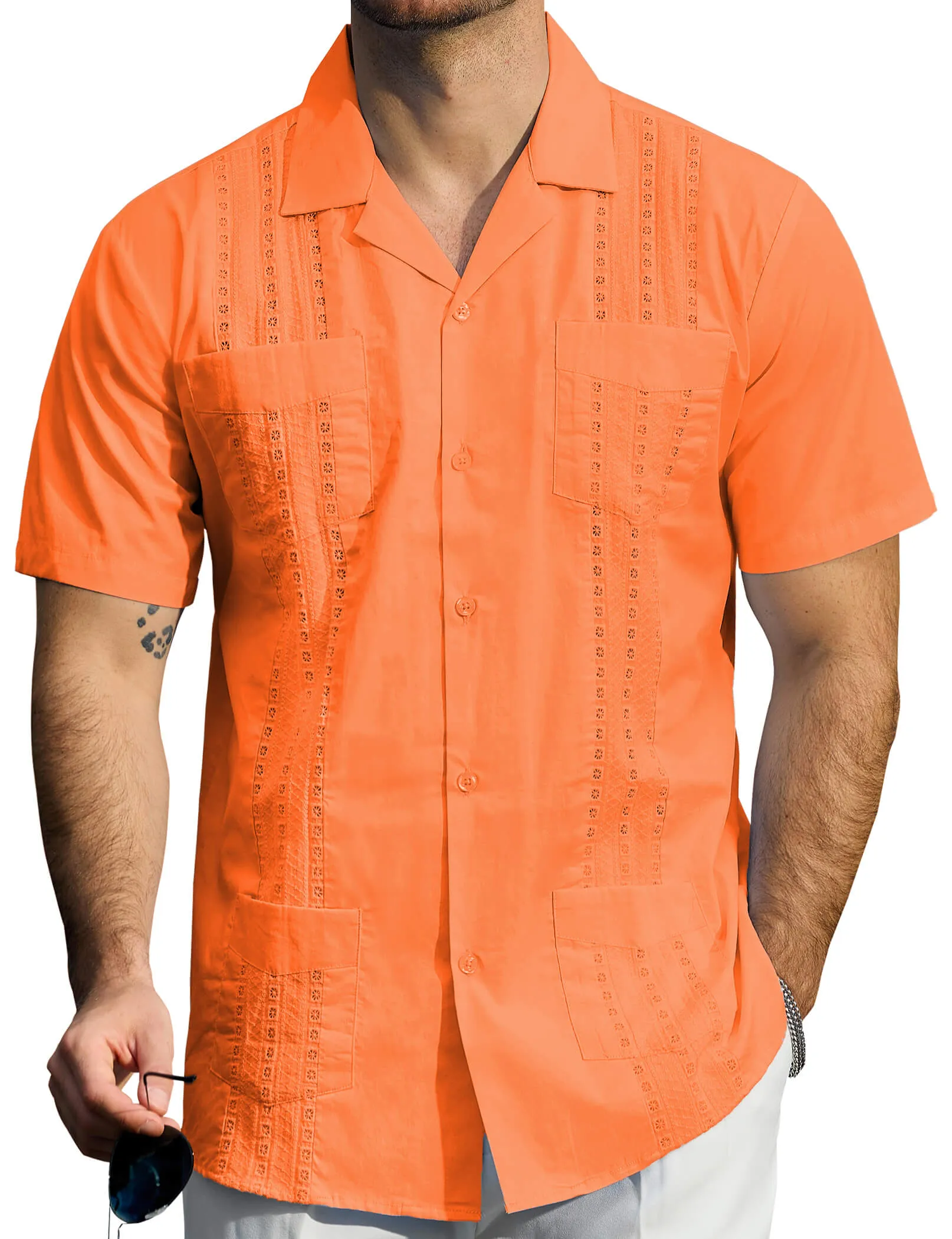 Men's Guayabera Cuban Summer Casual Button Beach Short Sleeve Shirt