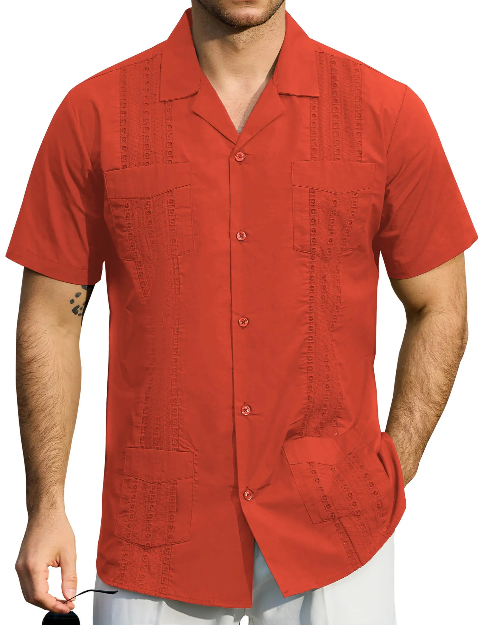 Men's Guayabera Cuban Summer Casual Button Beach Short Sleeve Shirt