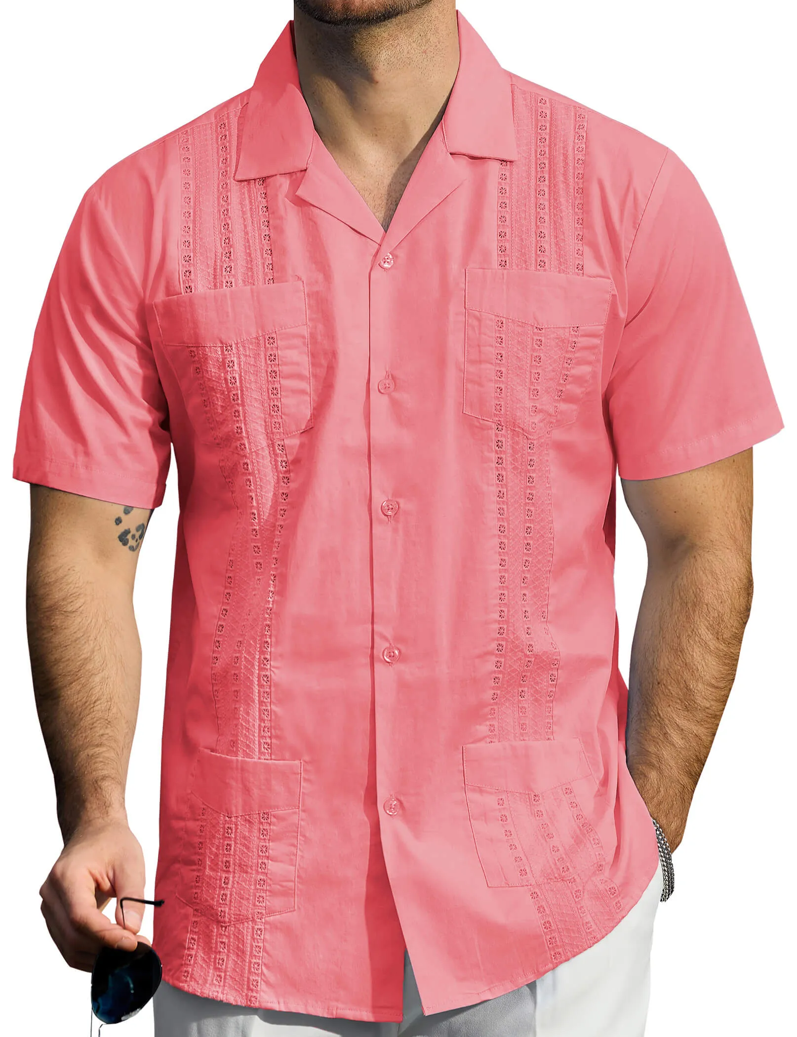 Men's Guayabera Cuban Summer Casual Button Beach Short Sleeve Shirt