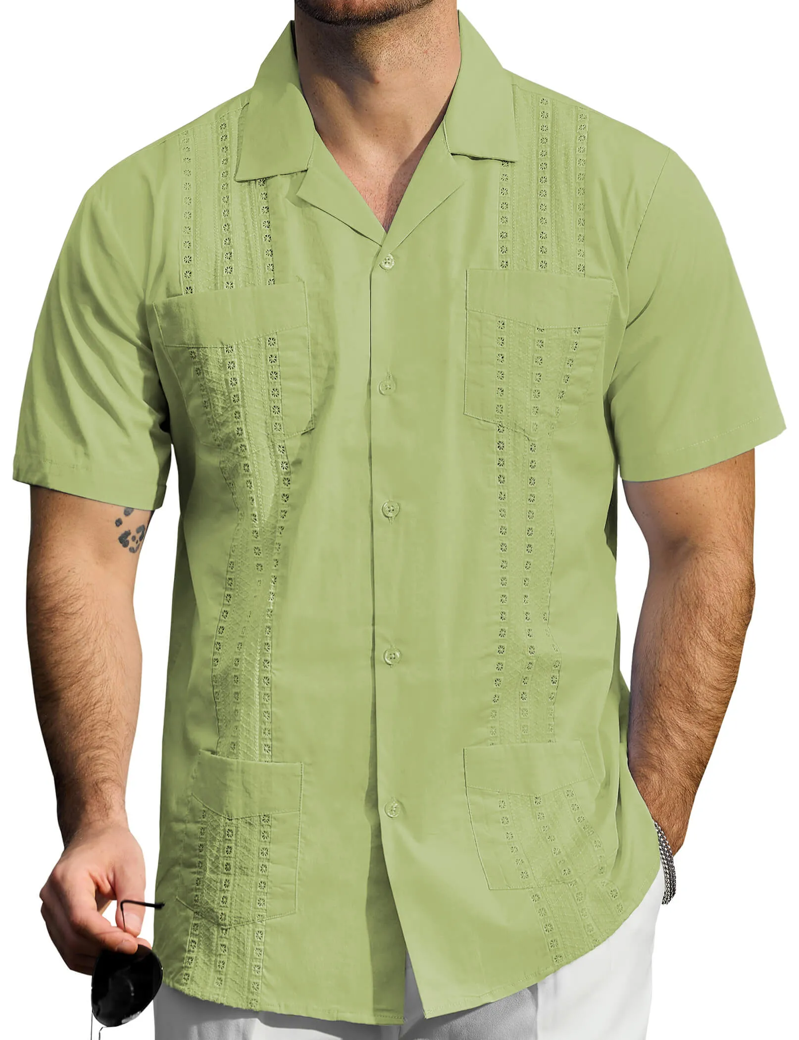 Men's Guayabera Cuban Summer Casual Button Beach Short Sleeve Shirt