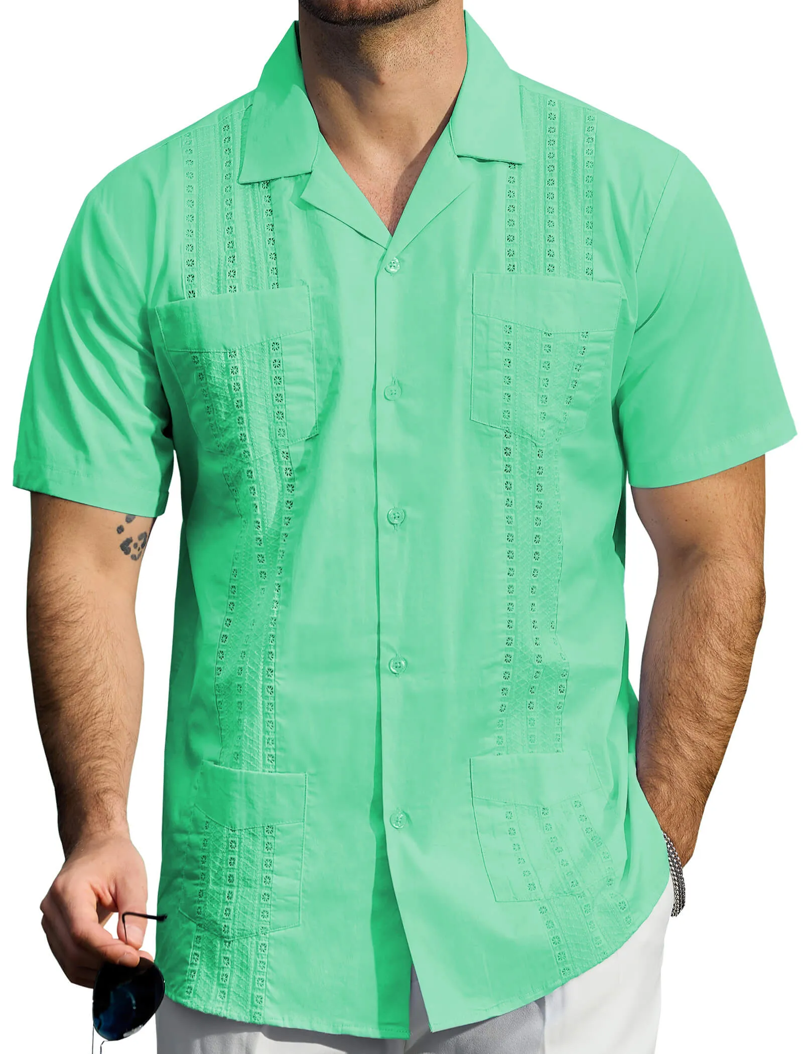 Men's Guayabera Cuban Summer Casual Button Beach Short Sleeve Shirt