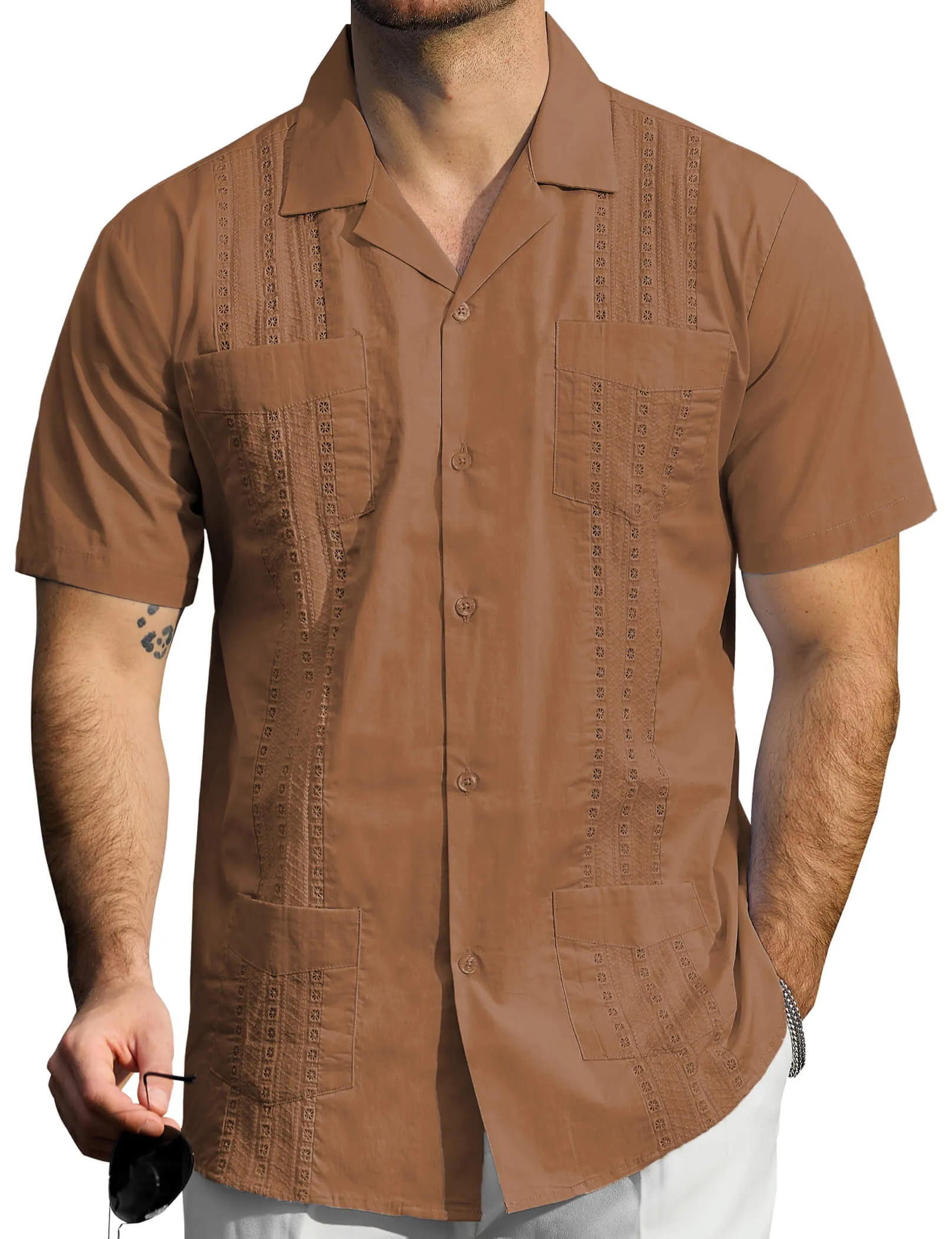 Men's Guayabera Cuban Summer Casual Button Beach Short Sleeve Shirt