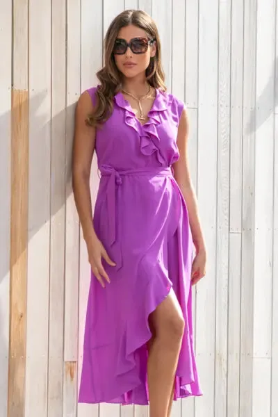 Midaxi Wrap Beach Dress In Ultraviolet - Pour Moi