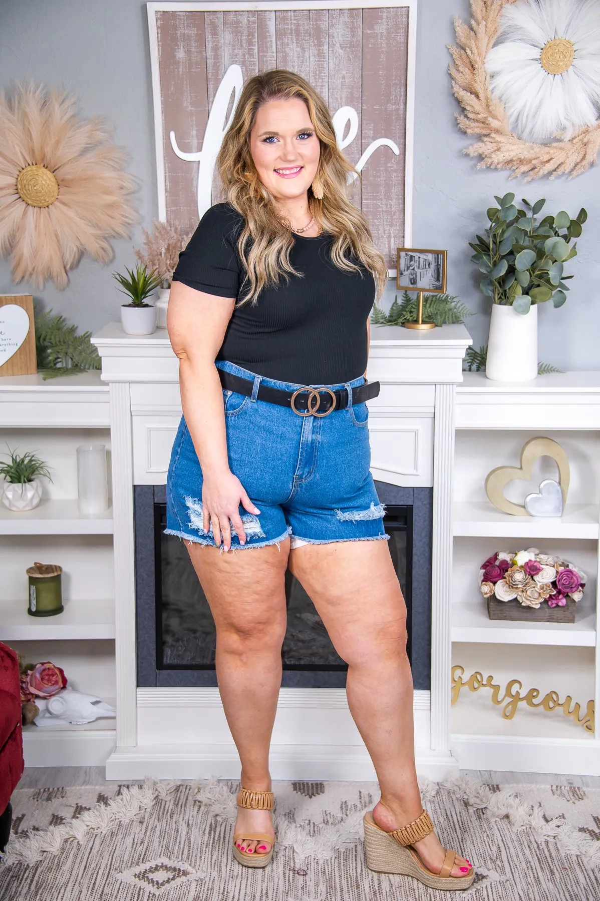Mila Dark Denim Distressed Shorts - I1449DN