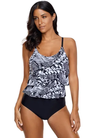 Monochrome Print Ruffle Front Maillot Swimsuit