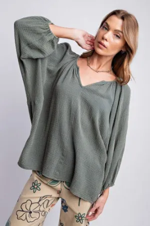 Moss Washed Cotton Gauze L/S Top