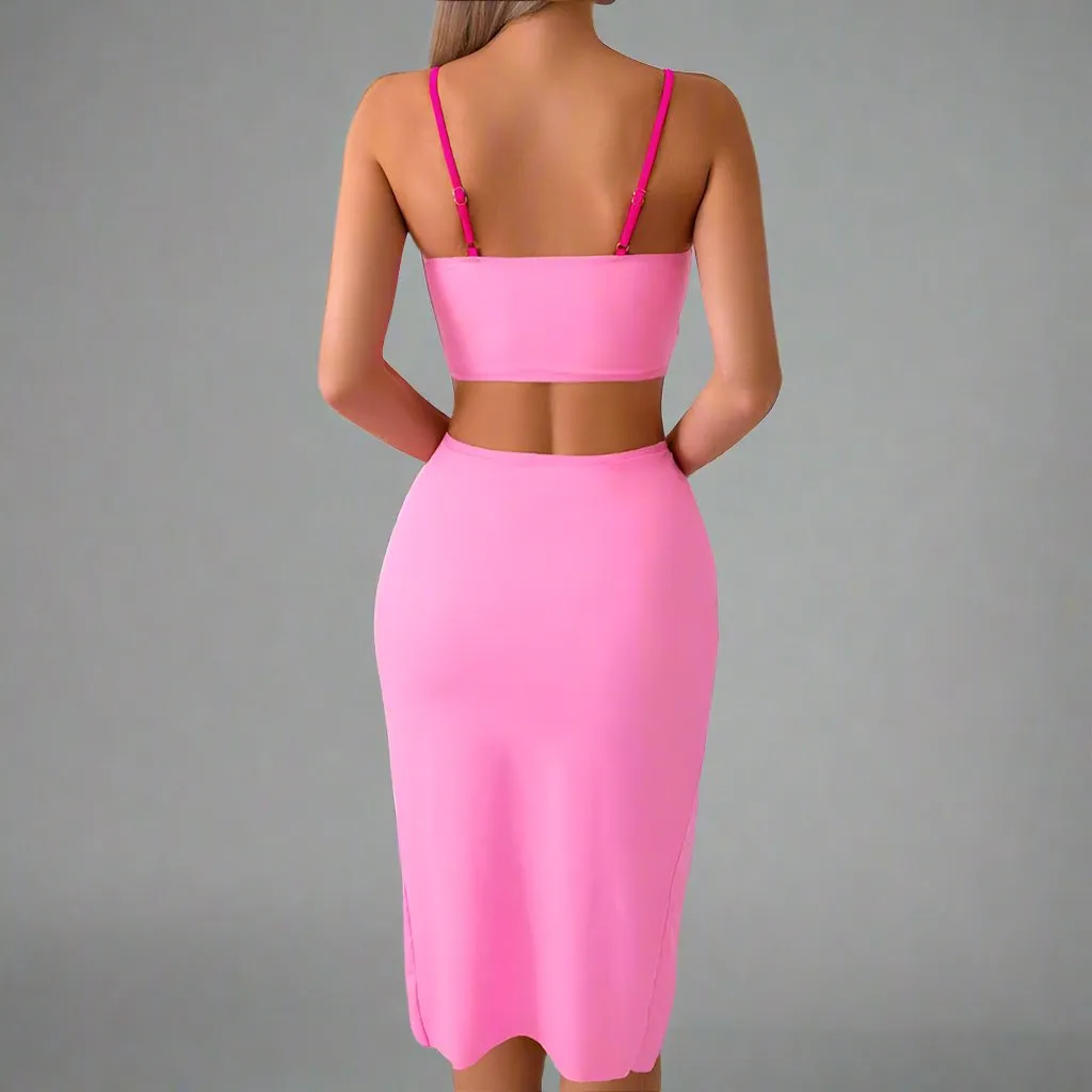 Mother & Daughter Vibrant Two-Piece Swimsuit Set with Flowing Skirt  Matching Family Swimwear Collection