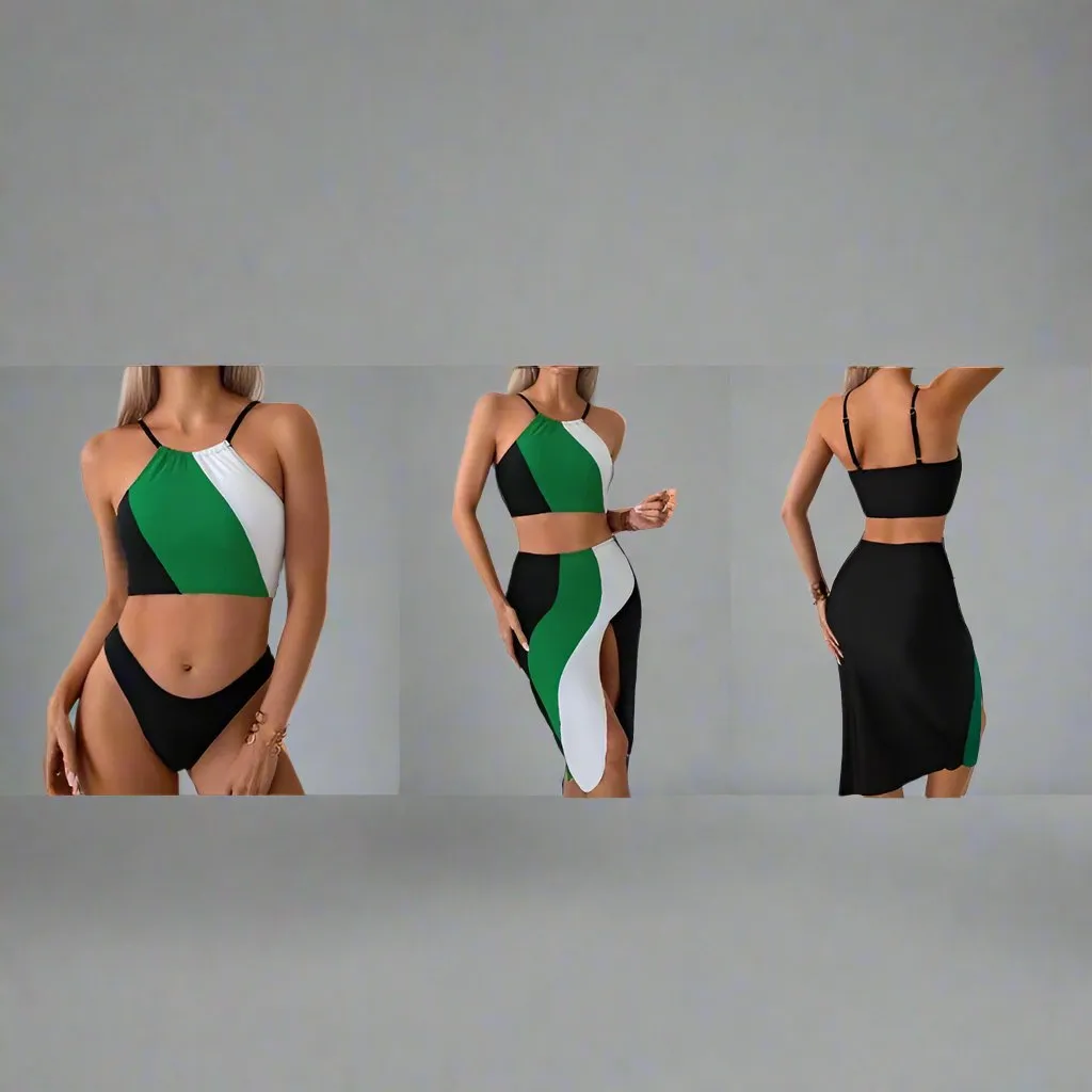 Mother & Daughter Vibrant Two-Piece Swimsuit Set with Flowing Skirt  Matching Family Swimwear Collection