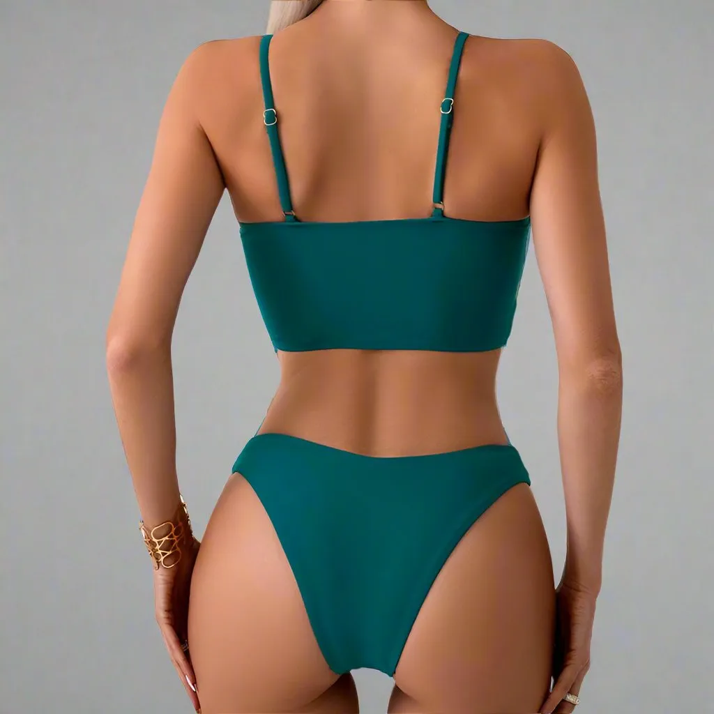 Mother & Daughter Vibrant Two-Piece Swimsuit Set with Flowing Skirt  Matching Family Swimwear Collection