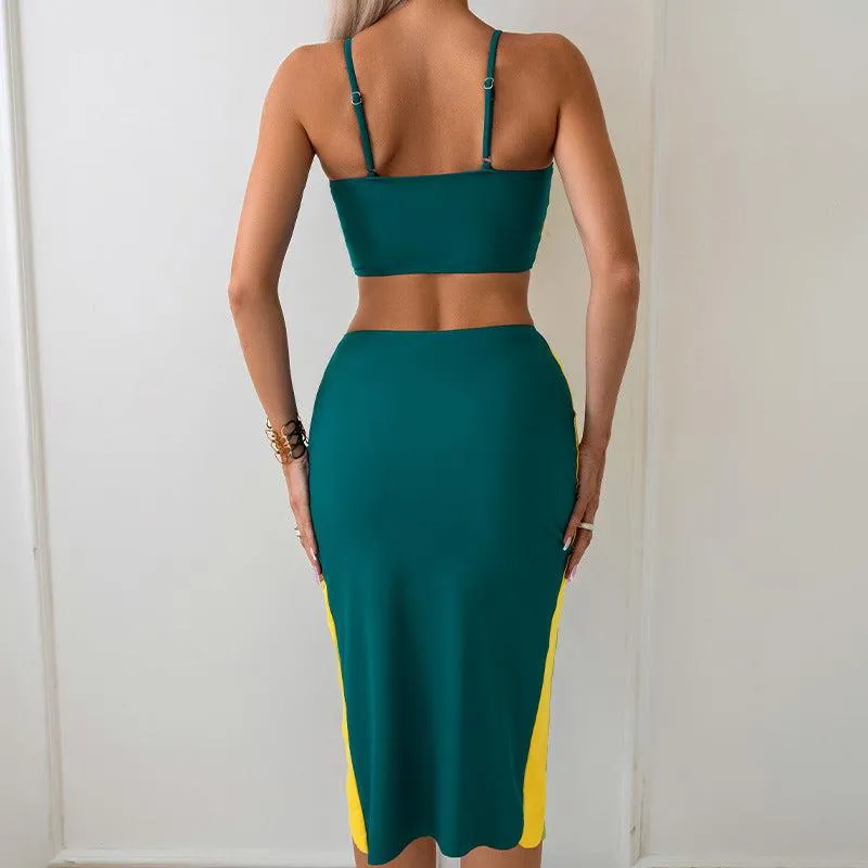 Mother & Daughter Vibrant Two-Piece Swimsuit Set with Flowing Skirt  Matching Family Swimwear Collection