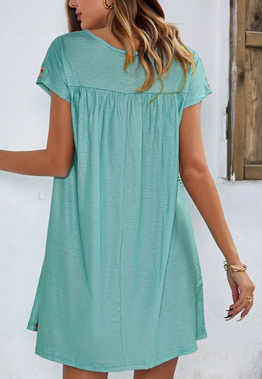 Multicolor Floral Boho Print Dress - Green