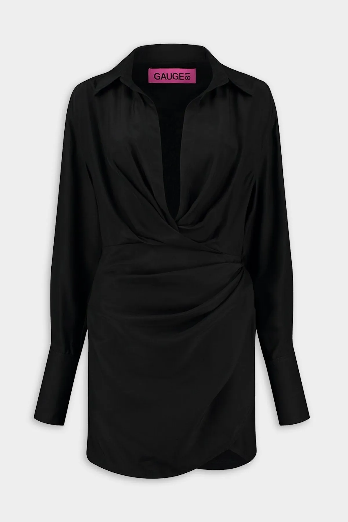 Naha Short Draped Shirt Dress in Black