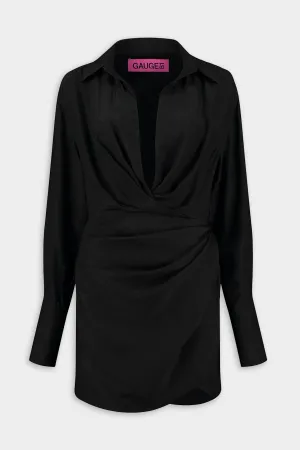 Naha Short Draped Shirt Dress in Black