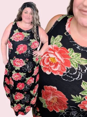 Nash Black & Red Floral Scoopbottom Dress