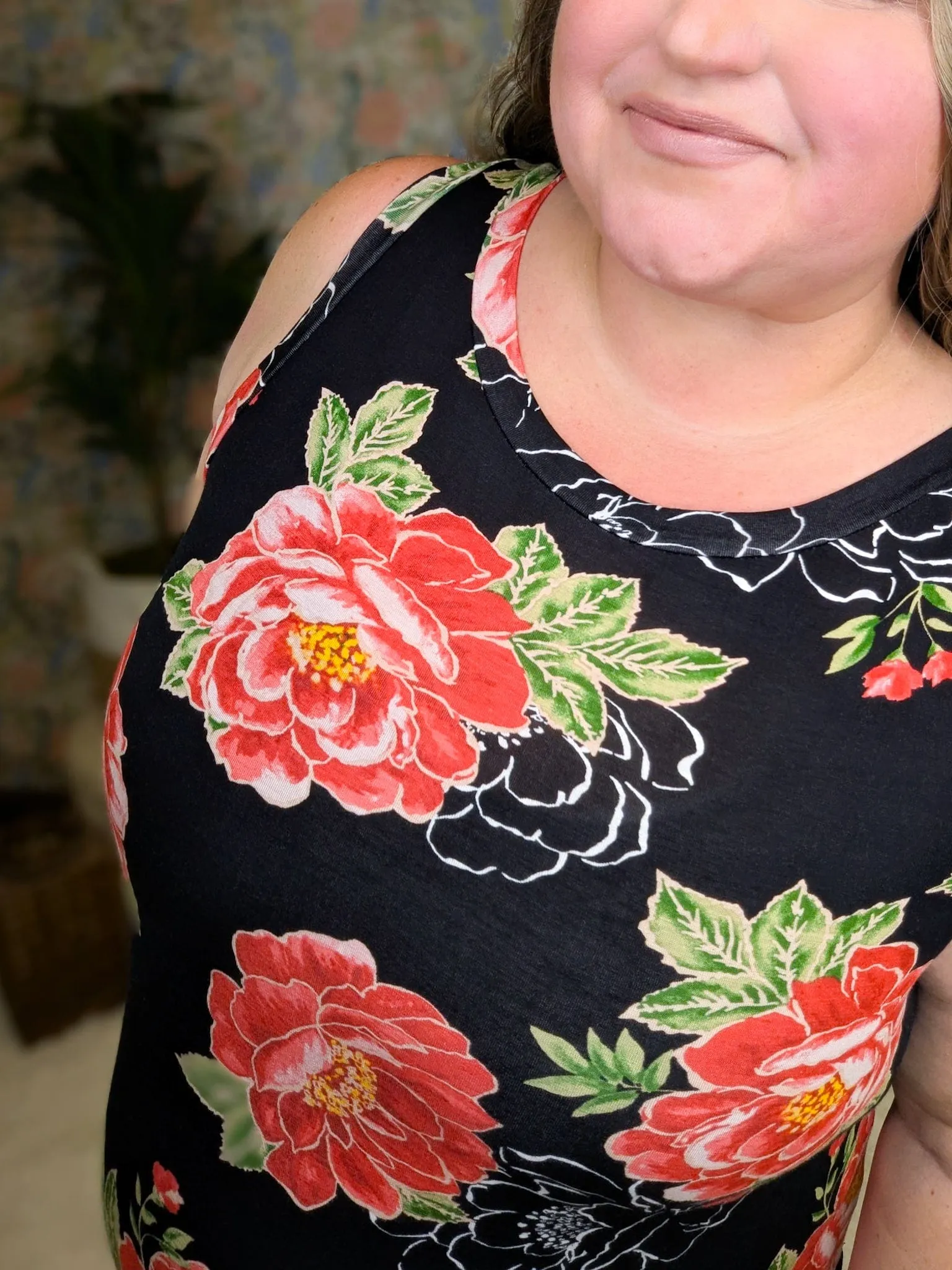 Nash Black & Red Floral Scoopbottom Dress