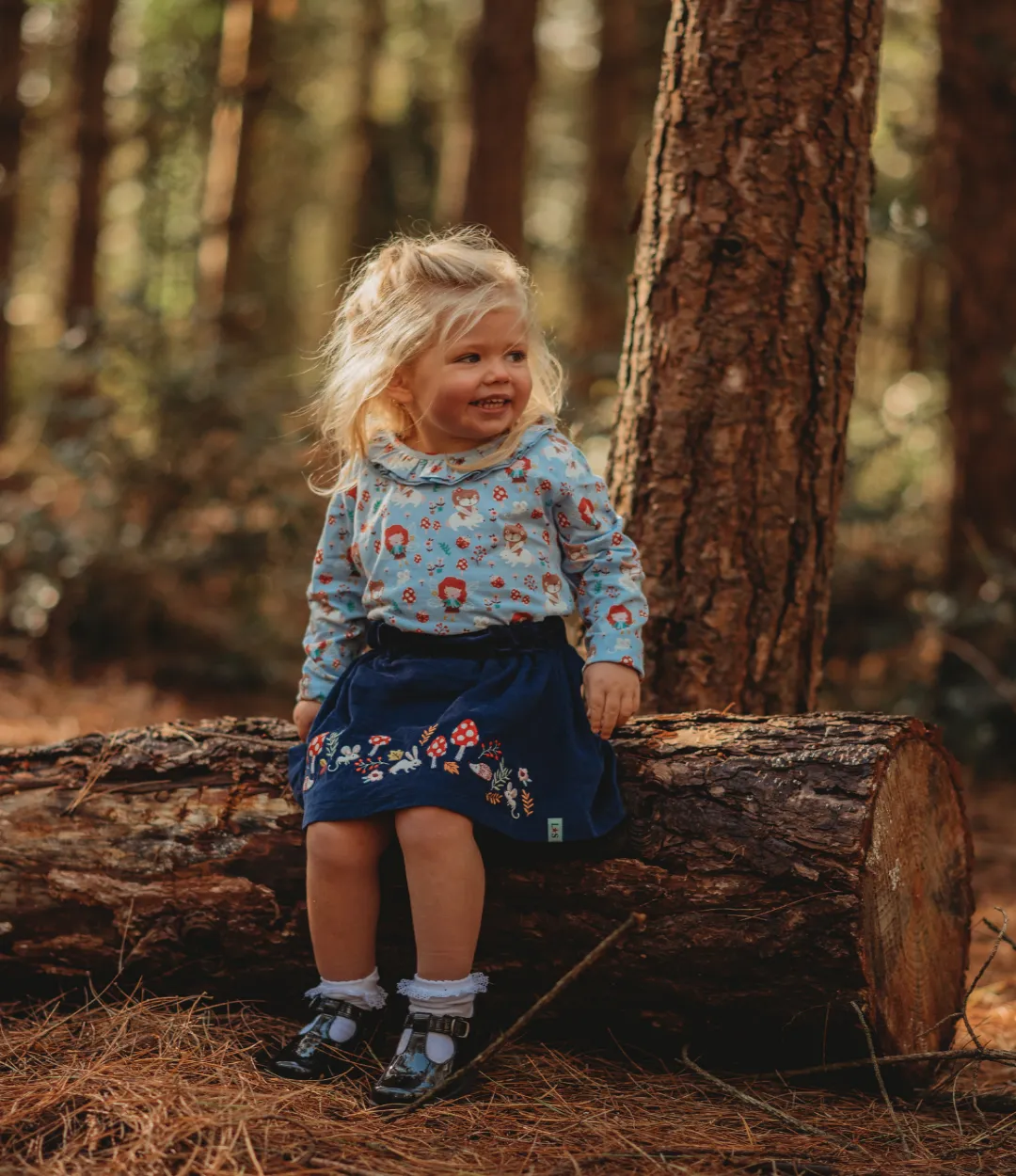 Navy Woodland Animal Embroidered Skirt