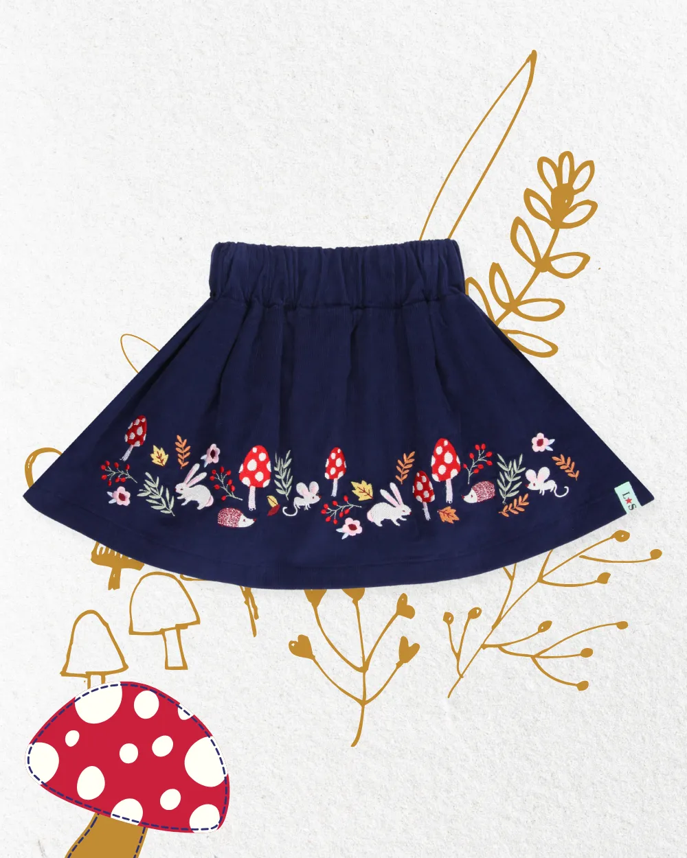 Navy Woodland Animal Embroidered Skirt