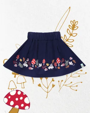 Navy Woodland Animal Embroidered Skirt