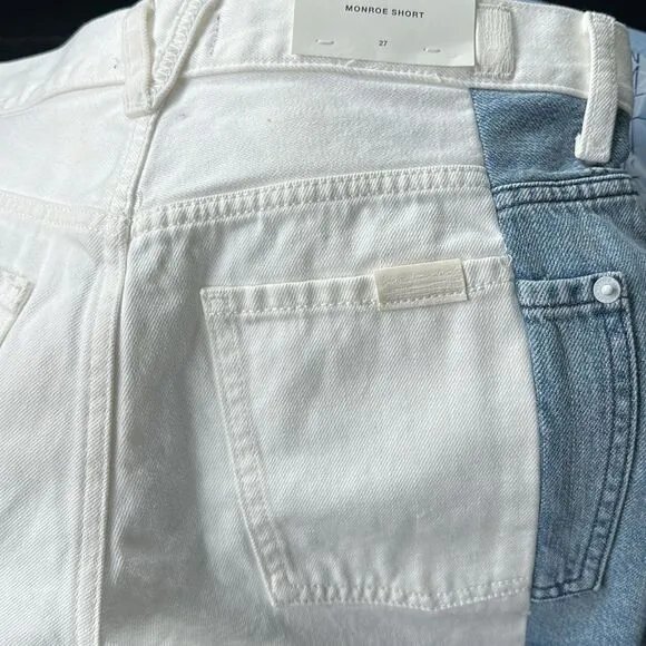 NEW 7 FOR ALL MANKINDMonroe Colorblock Cut Off Denim Shorts