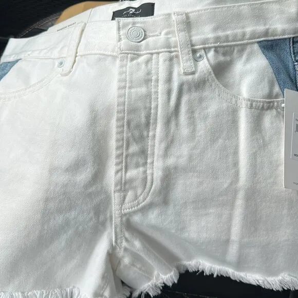 NEW 7 FOR ALL MANKINDMonroe Colorblock Cut Off Denim Shorts