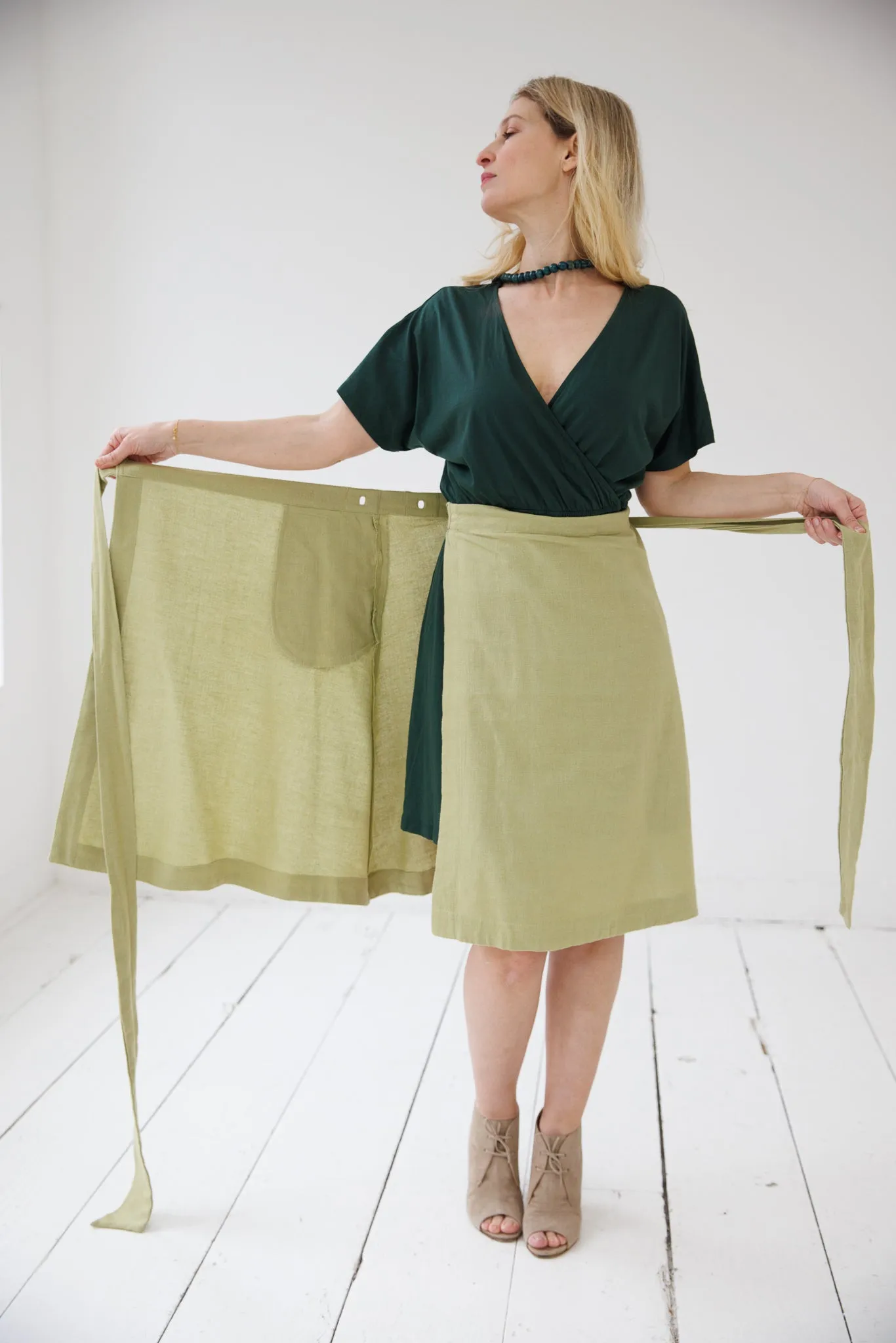 NEW! Cotton Hemp Wrap Skirt Olive