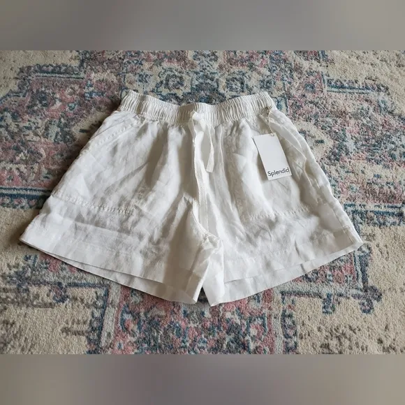 New Splendid Becka 100% Linen Shorts In White Classic Boho Summer Size S Beach