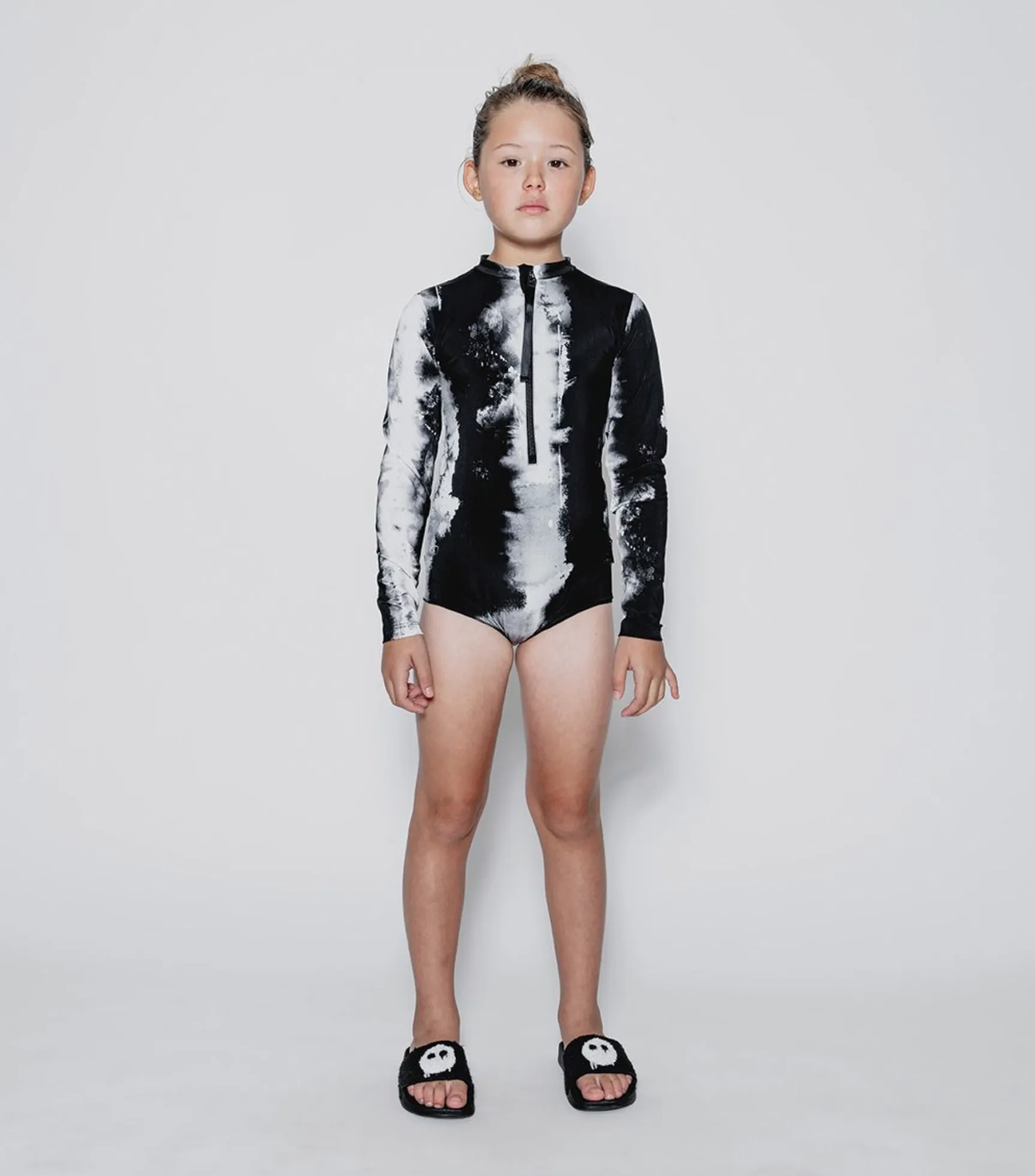 nununu - Long Sleeve Tie Dye Swimsuit - Black