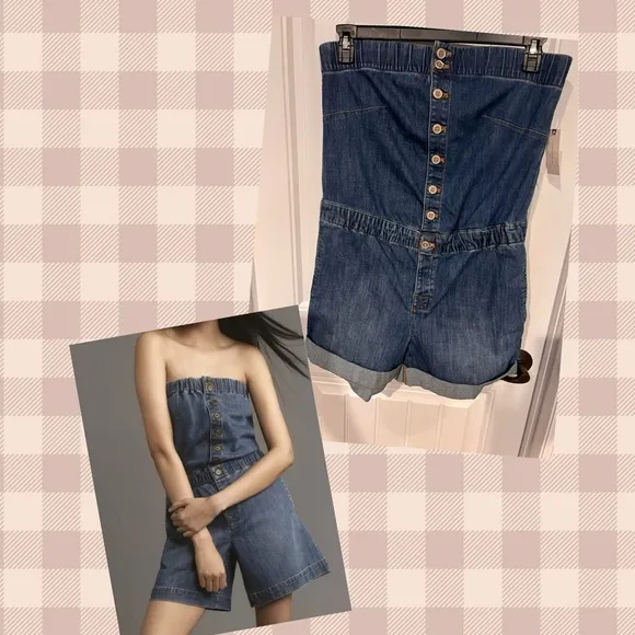 NWT $128 Anthropologie Pilcaro denim romper medium