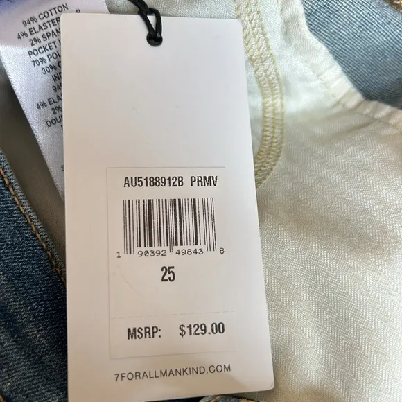 NWT 7‎ For All Mankind high waist Denim Shorts 25