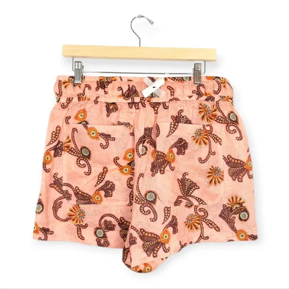 NWT A.L.C. Pink Floral Print Barrett 100% Linen Shorts Size 12