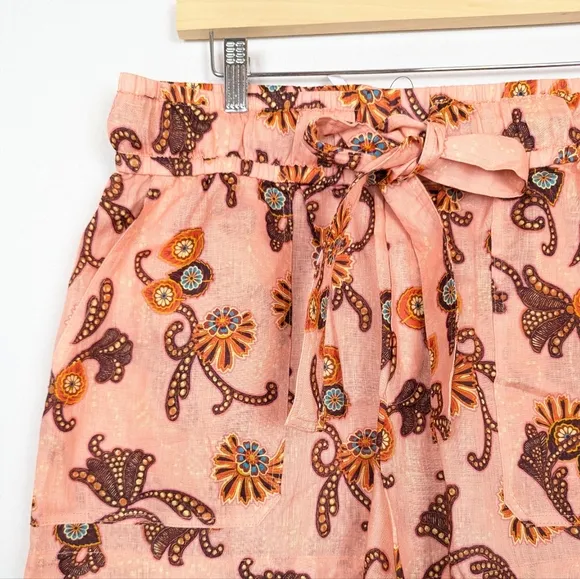 NWT A.L.C. Pink Floral Print Barrett 100% Linen Shorts Size 12