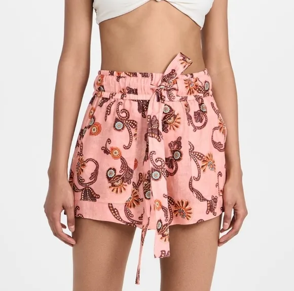 NWT A.L.C. Pink Floral Print Barrett 100% Linen Shorts Size 12