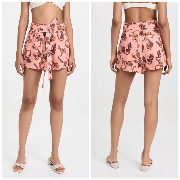 NWT A.L.C. Pink Floral Print Barrett 100% Linen Shorts Size 12
