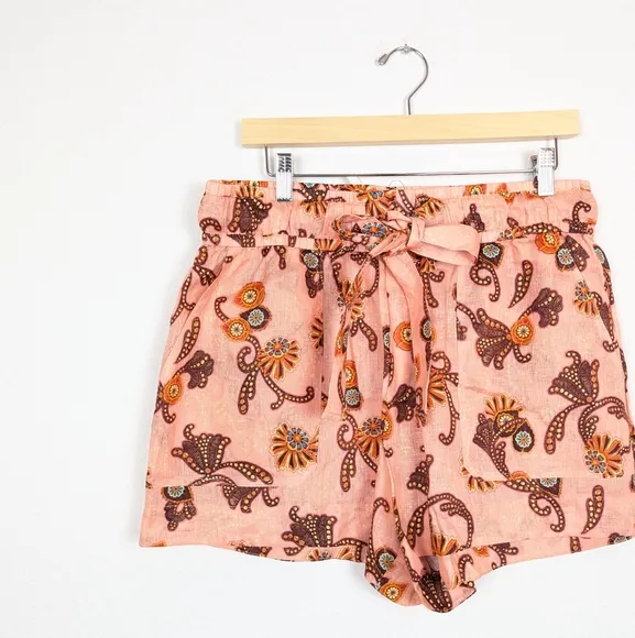 NWT A.L.C. Pink Floral Print Barrett 100% Linen Shorts Size 12